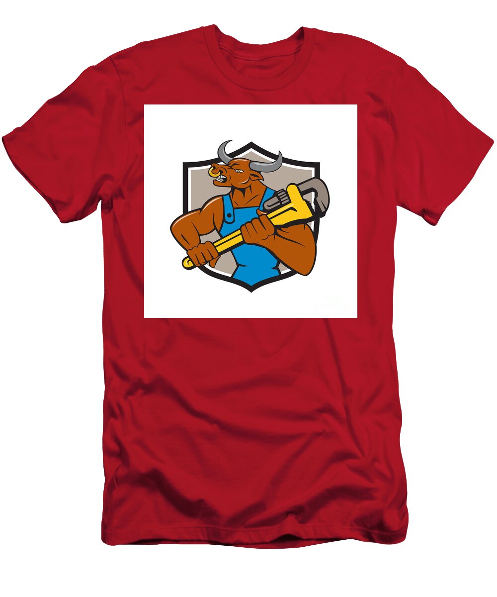 Minotaur Bull Plumber Wrench Crest Cartoon Aloysius Patrimonio T-Shirt