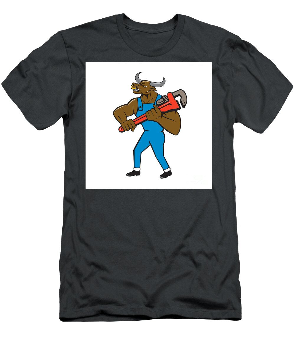 Minotaur Bull Plumber Wrench Isolated Cartoon Aloysius Patrimonio T-Shirt