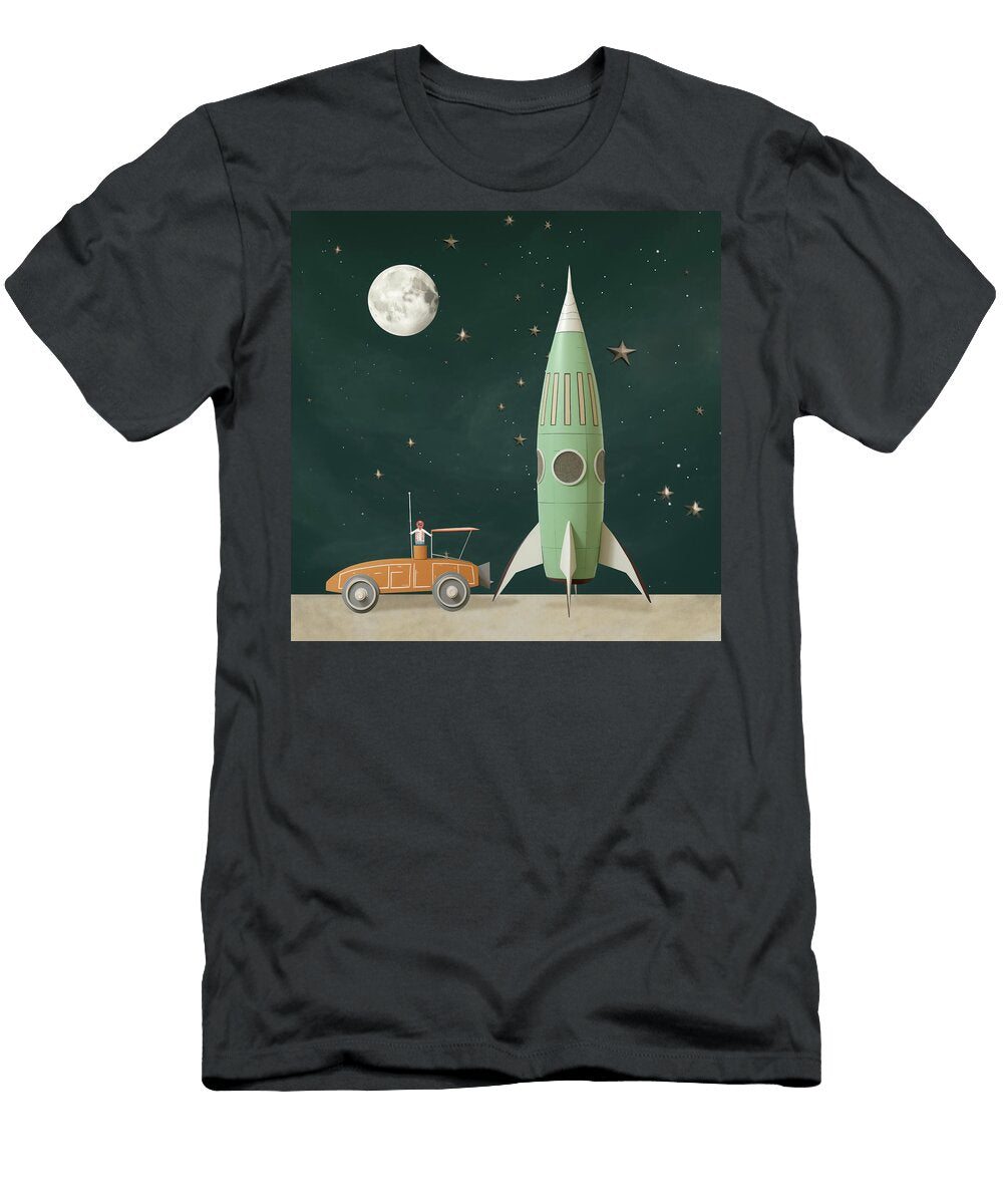 Modern Atomic Toy Rocket Ship and Moon Lander Yo Pedro T-Shirt