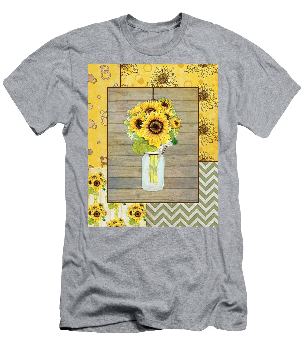 Modern Rustic Country Sunflowers in Mason Jar Audrey Jeanne Roberts T-Shirt