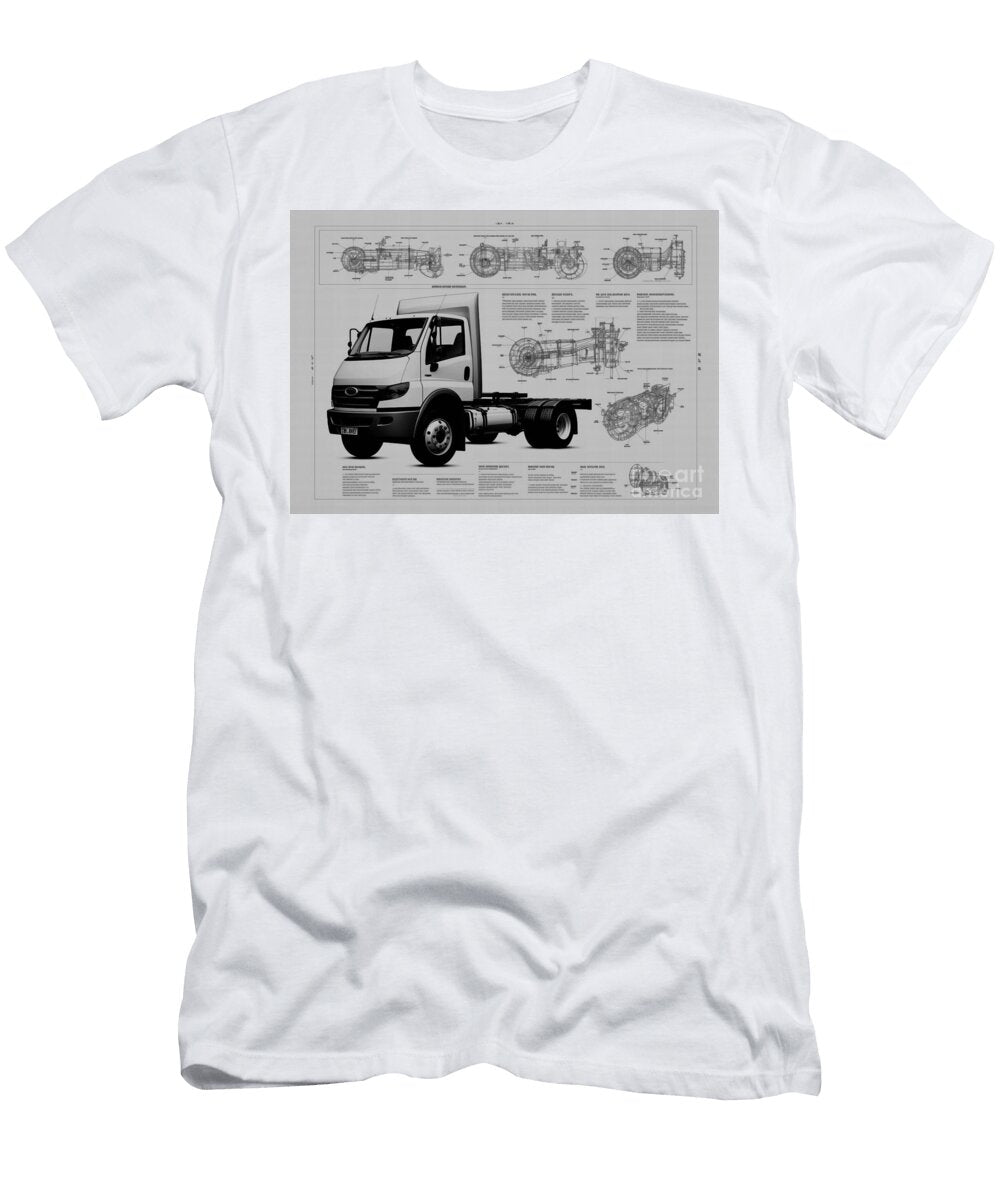 Monochrome Auto Vehicle Ford Geometric Transit Sketch Minimal Cab Pencil Chassis Car Clint Mclaughlin T-Shirt