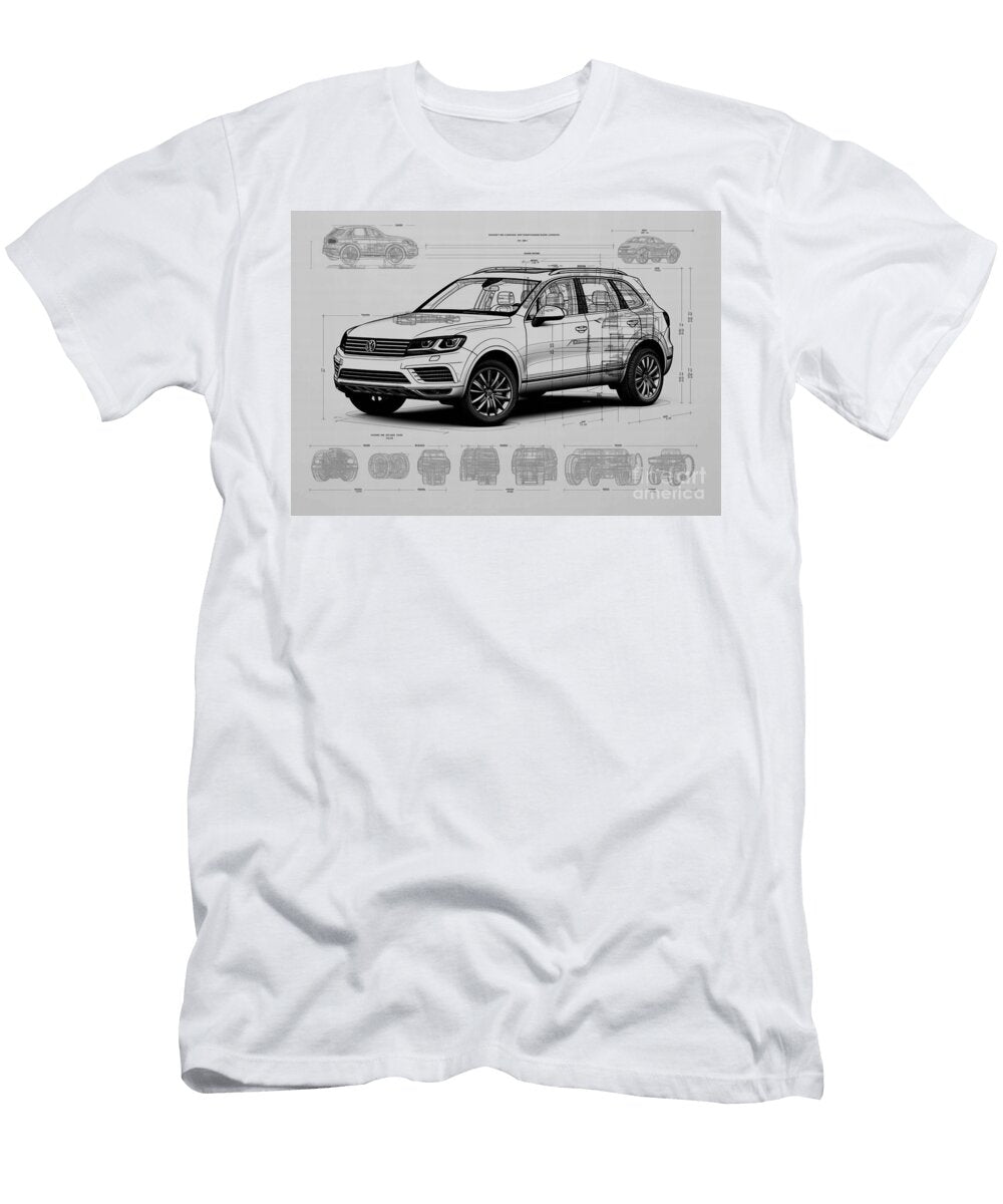Monochrome Minimal Pencil Car Geometric Sketch Touareg Auto Vehicle Volkswagen Clint Mclaughlin T-Shirt