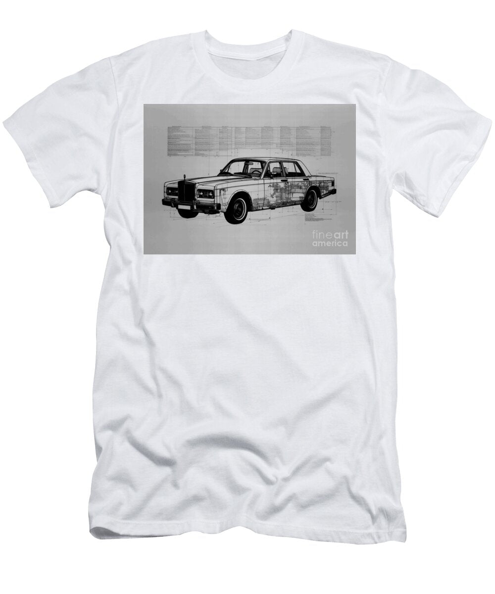 Monochrome Pencil Ghost Geometric Minimal Vehicle Car Extended Auto Rolls Royce Sketch Clint Mclaughlin T-Shirt