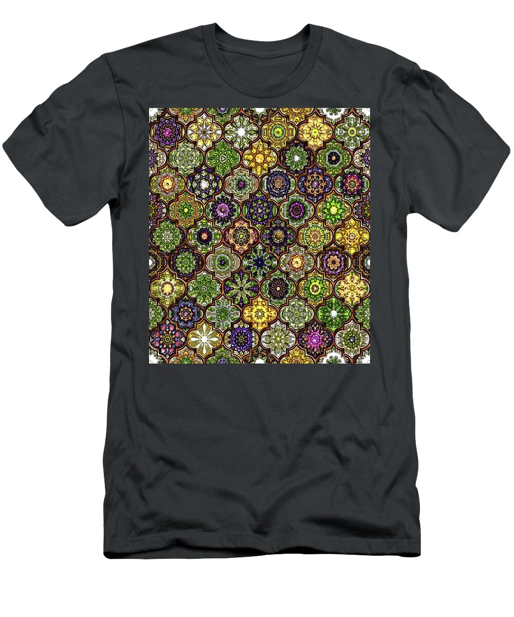 Moroccan Tile Pattern Metallic Green Lilia Dalamangas T-Shirt
