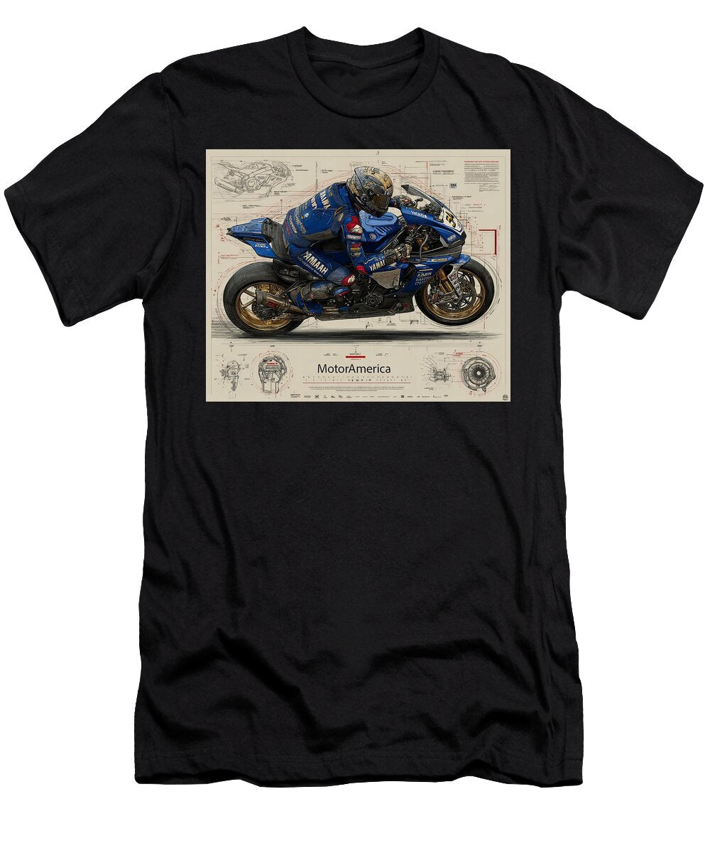 Motorcyclist in Yamaha Racing Gear Kevin Walker and Pixel Reverie T-Shirt