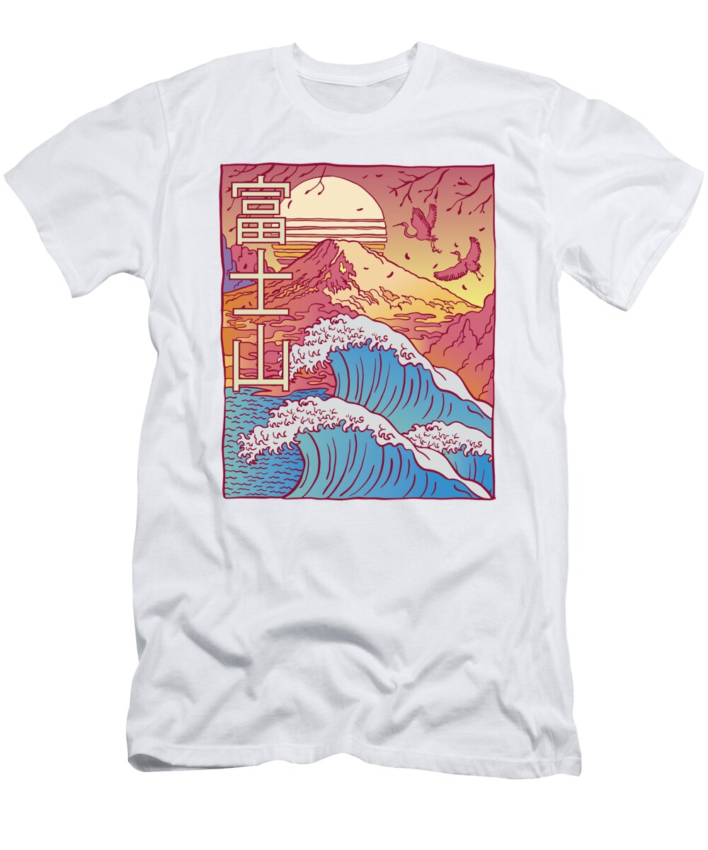 Mount Fuji and Ocean Waves Vaporwave Me T-Shirt