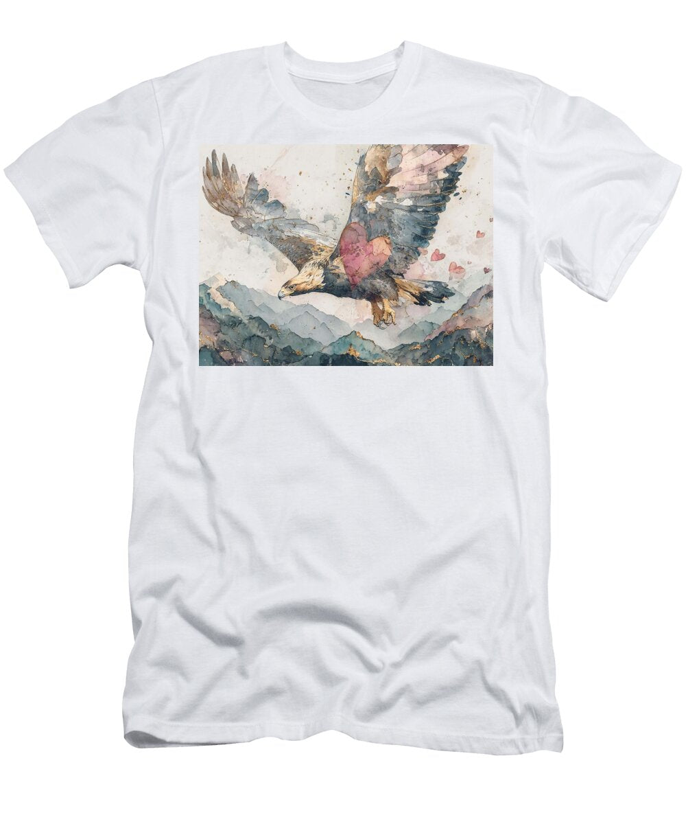 Mountain View Flying Bird a Majestic Golden Eagle Soaring Over Mountains Clutching Majestic Eagle Elmer Powers T-Shirt