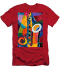 Musical Fusion Vibrant Saxophone Collides with Dynamic Shapes in Abstract Harmony Olfactoart Studio T-Shirt