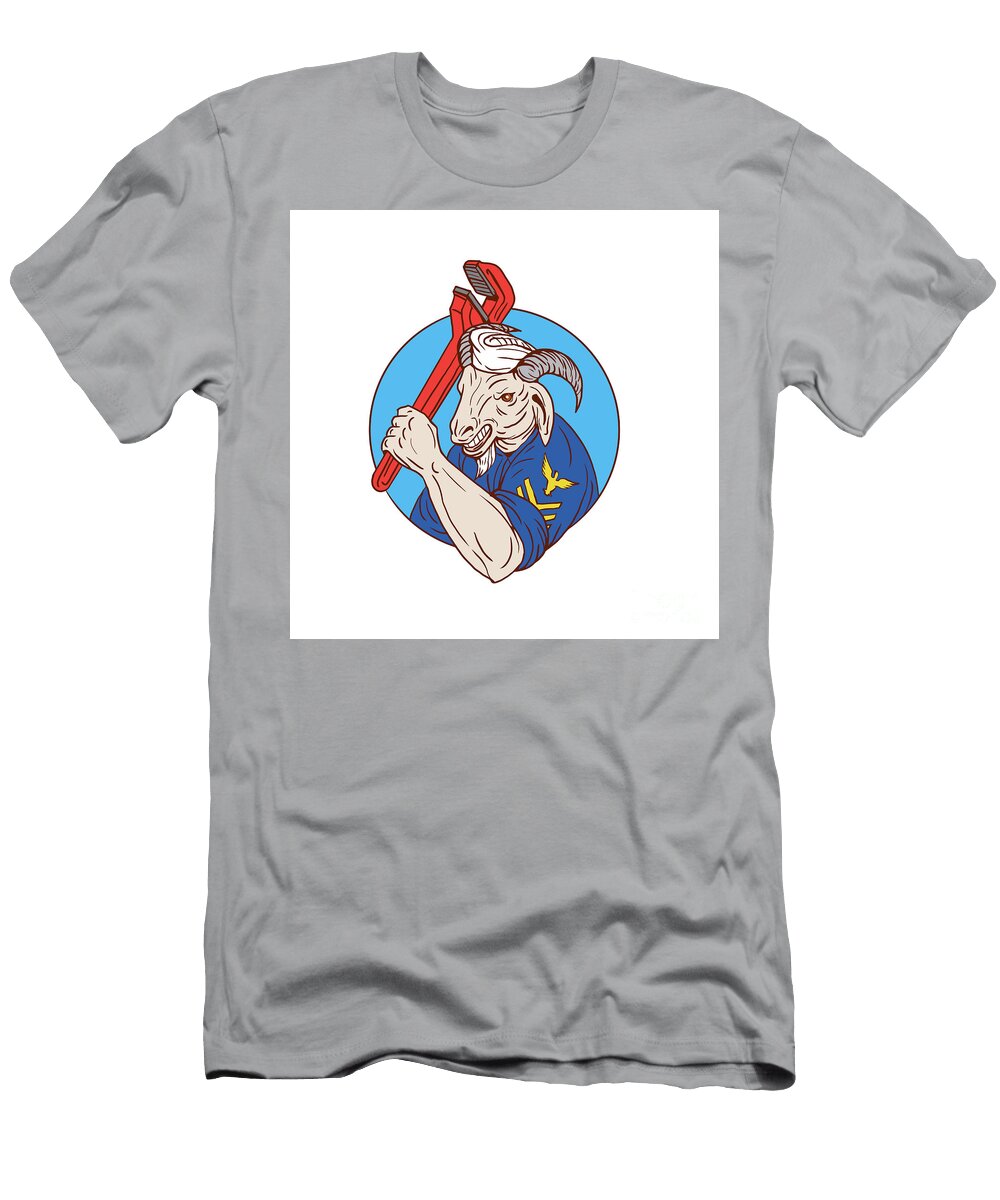Navy Goat Holding Pipe Wrench Circle Retro Aloysius Patrimonio T-Shirt