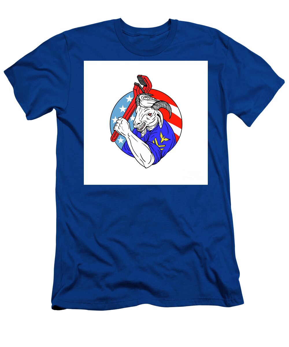 Navy Goat Holding Pipe Wrench USA Flag Circle Retro Aloysius Patrimonio T-Shirt
