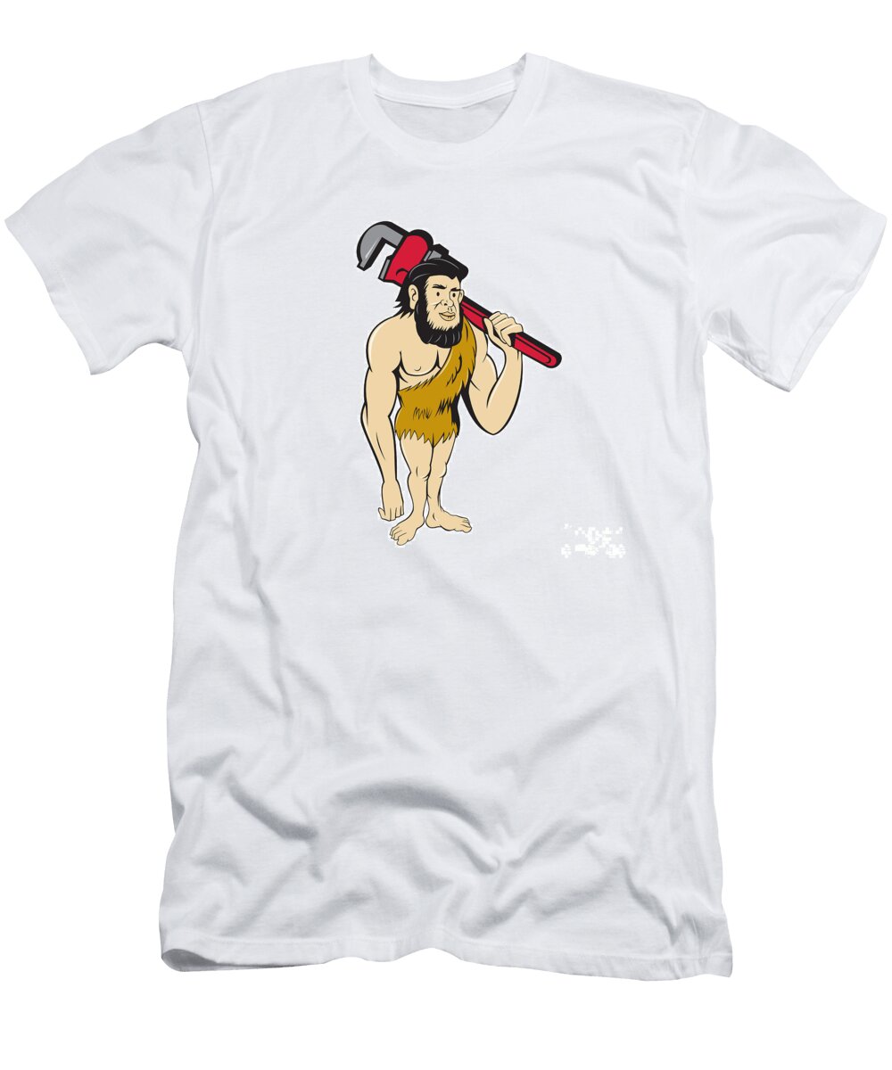 Neanderthal Caveman Plumber Monkey Wrench Cartoon Aloysius Patrimonio T-Shirt