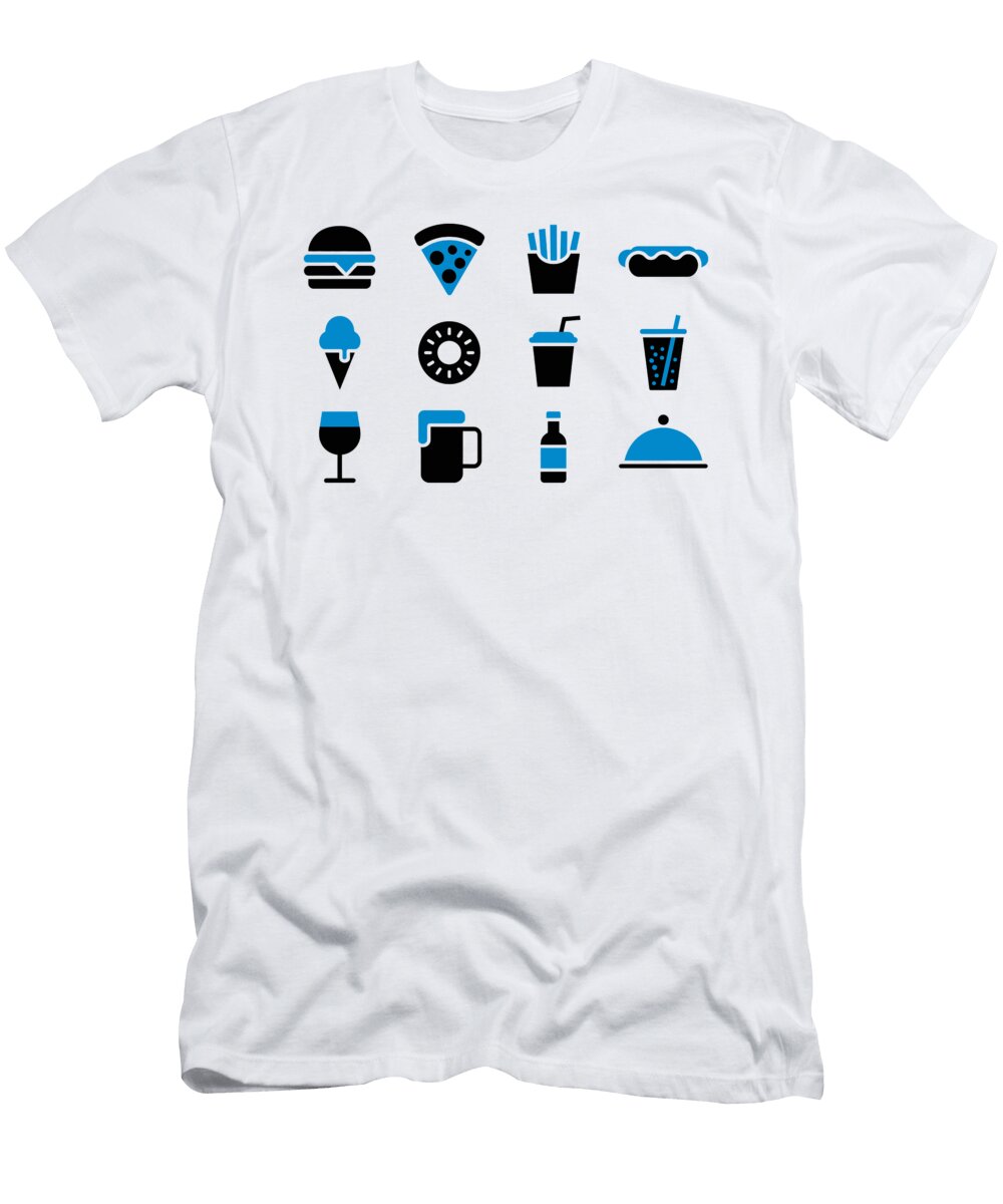 Neon Blue Fast Food Icons Joanna Redesiuk T-Shirt