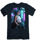 Neon Cyberpunk Blue Haired Woman Portrait Matthias Hauser T-Shirt