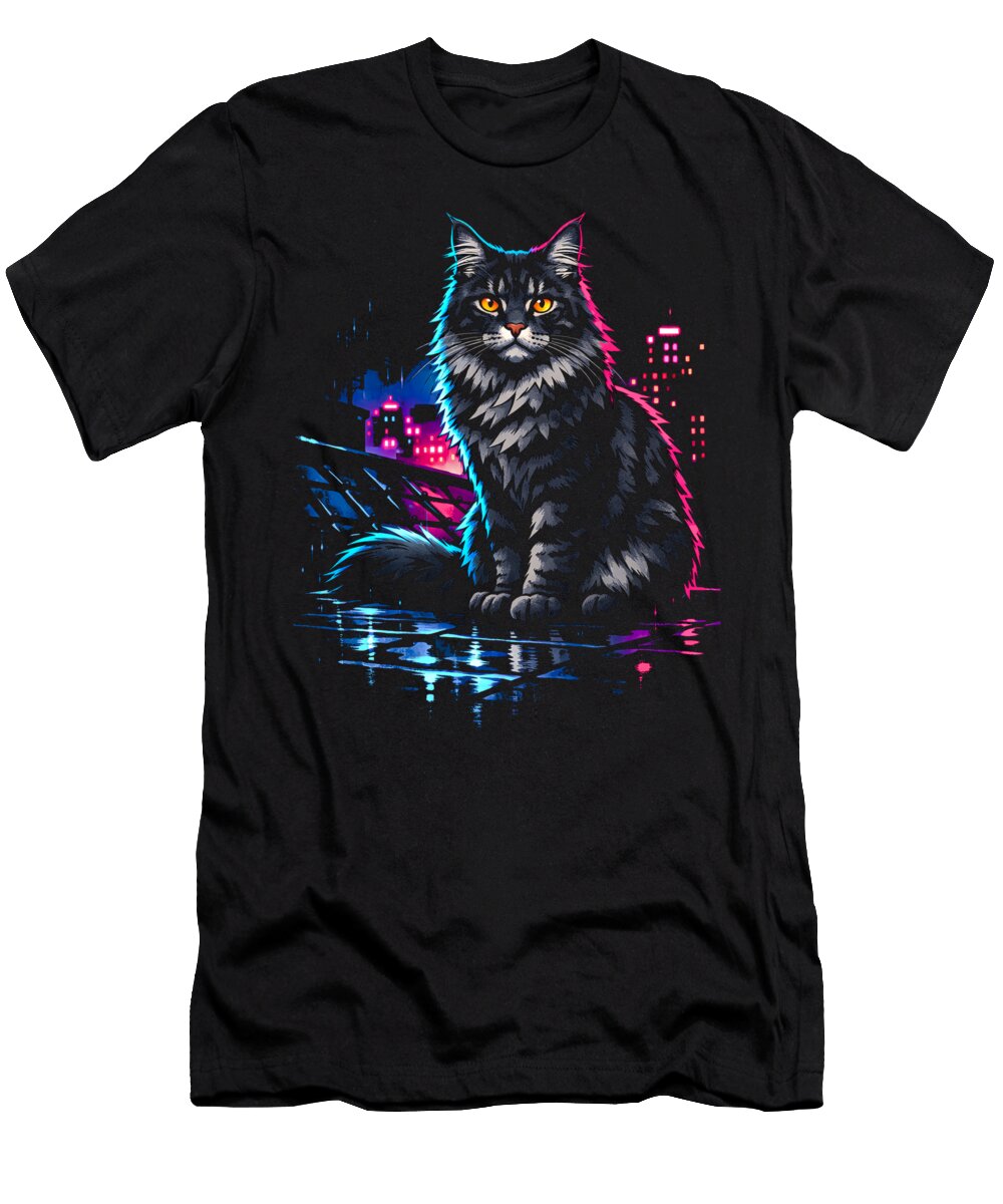 Neon Cyberpunk Maine Coon Art Jesse Feldman T-Shirt