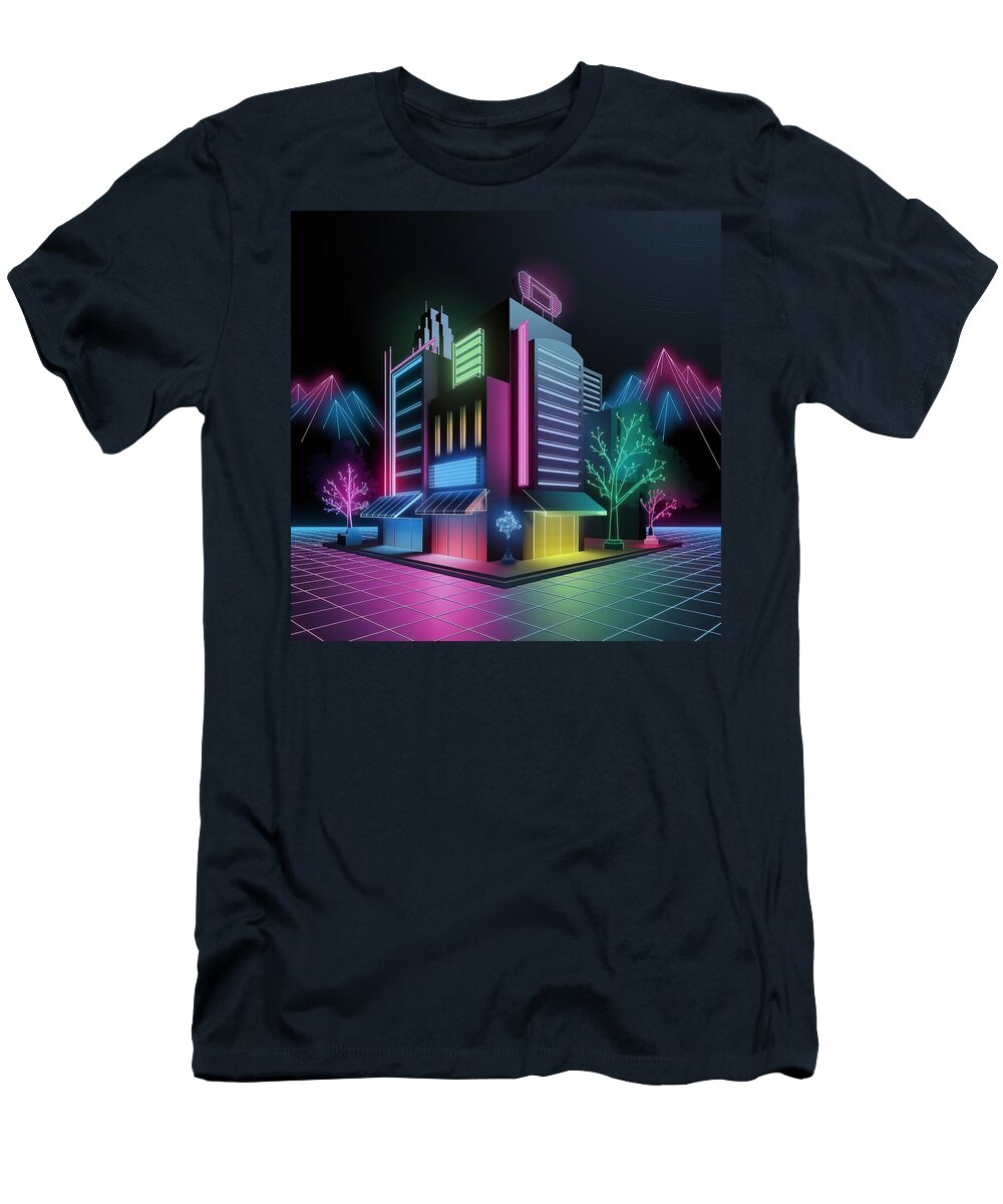 Neon Grid City Retro Futuristic Urban Landscape Harold Bowers T-Shirt
