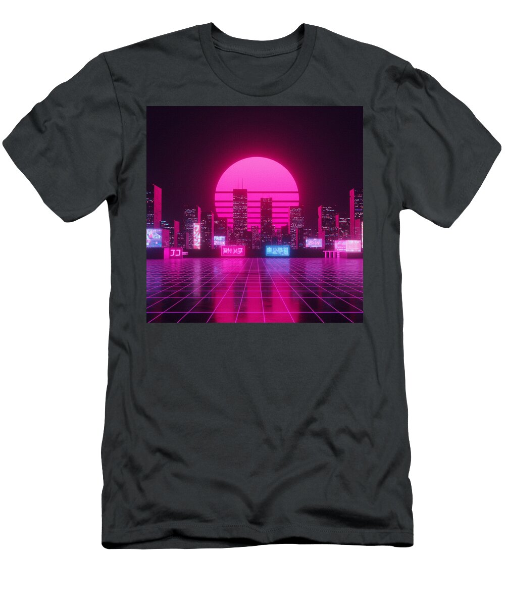Neon Retro Gridscape 80s Synthwave Glow Corbin Henry T-Shirt