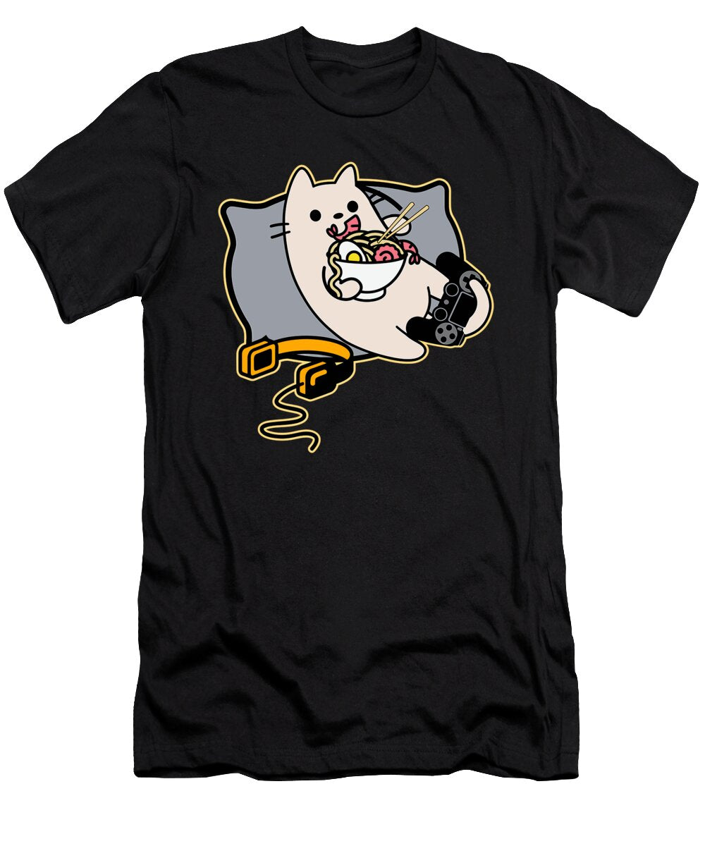 Nerdy Ramen Eating Gamer Cat Game Paused 1 T-Shirt