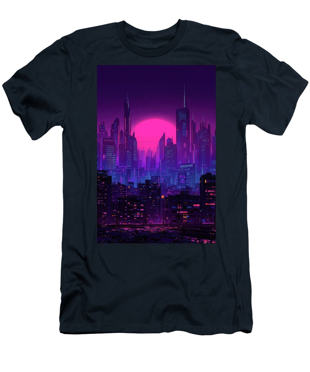 New York City Skyline Neon Twilight Over Manhattan Skylinevistas T-Shirt