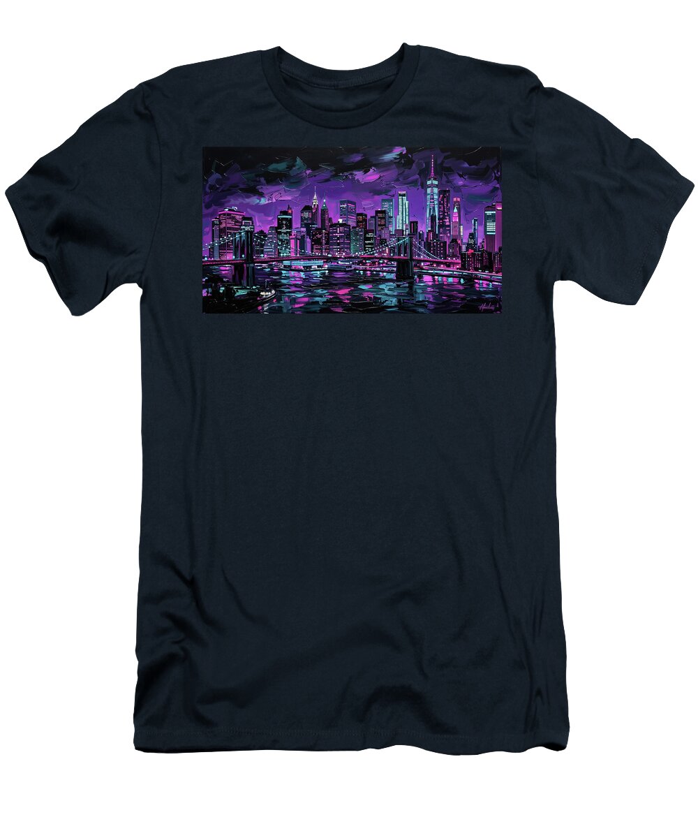 New York Skyline Wall Art Neon Night Cityscape Md Studio T-Shirt