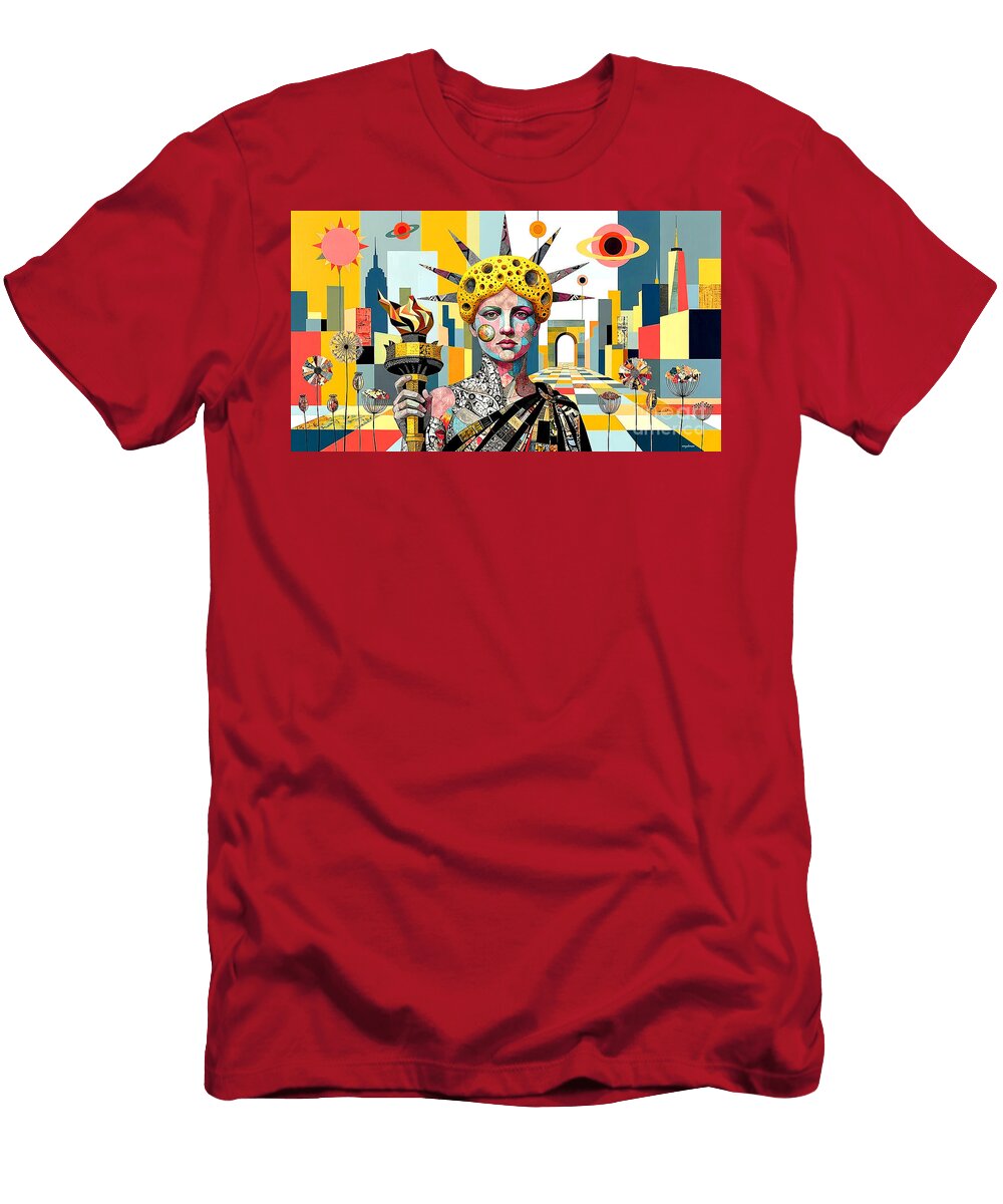 New York Statue of Liberty in Surreal Abstract Cubist Collage 20260521f Wingsdomain Art and Photography T-Shirt