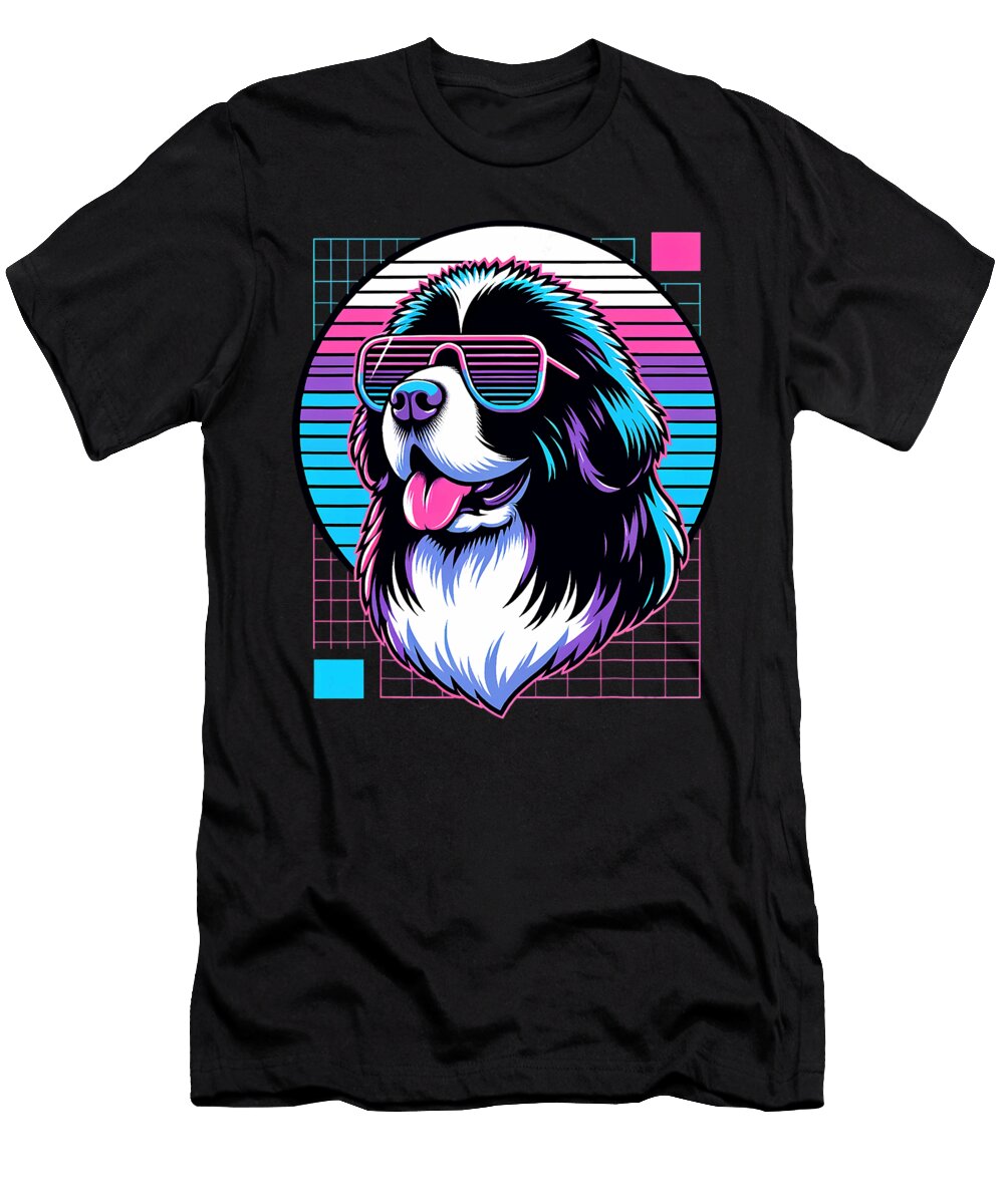 Newfie Vintage Vaporwave Newfoundland Dog Lover Natalie Lidford T-Shirt