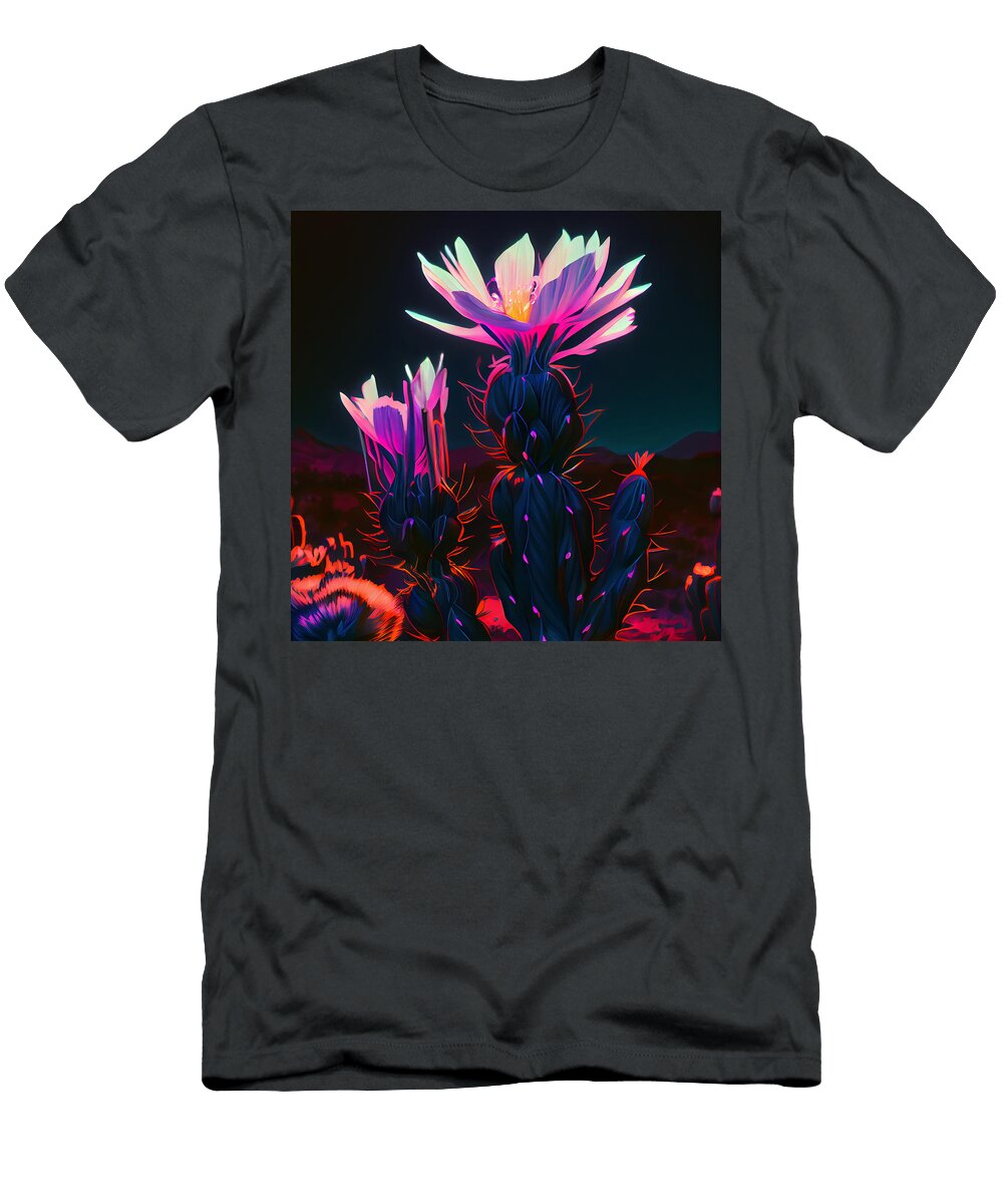 Night Blooming Cereus Synthwave Painting Digit By Asar Studios Celestial Images T-Shirt