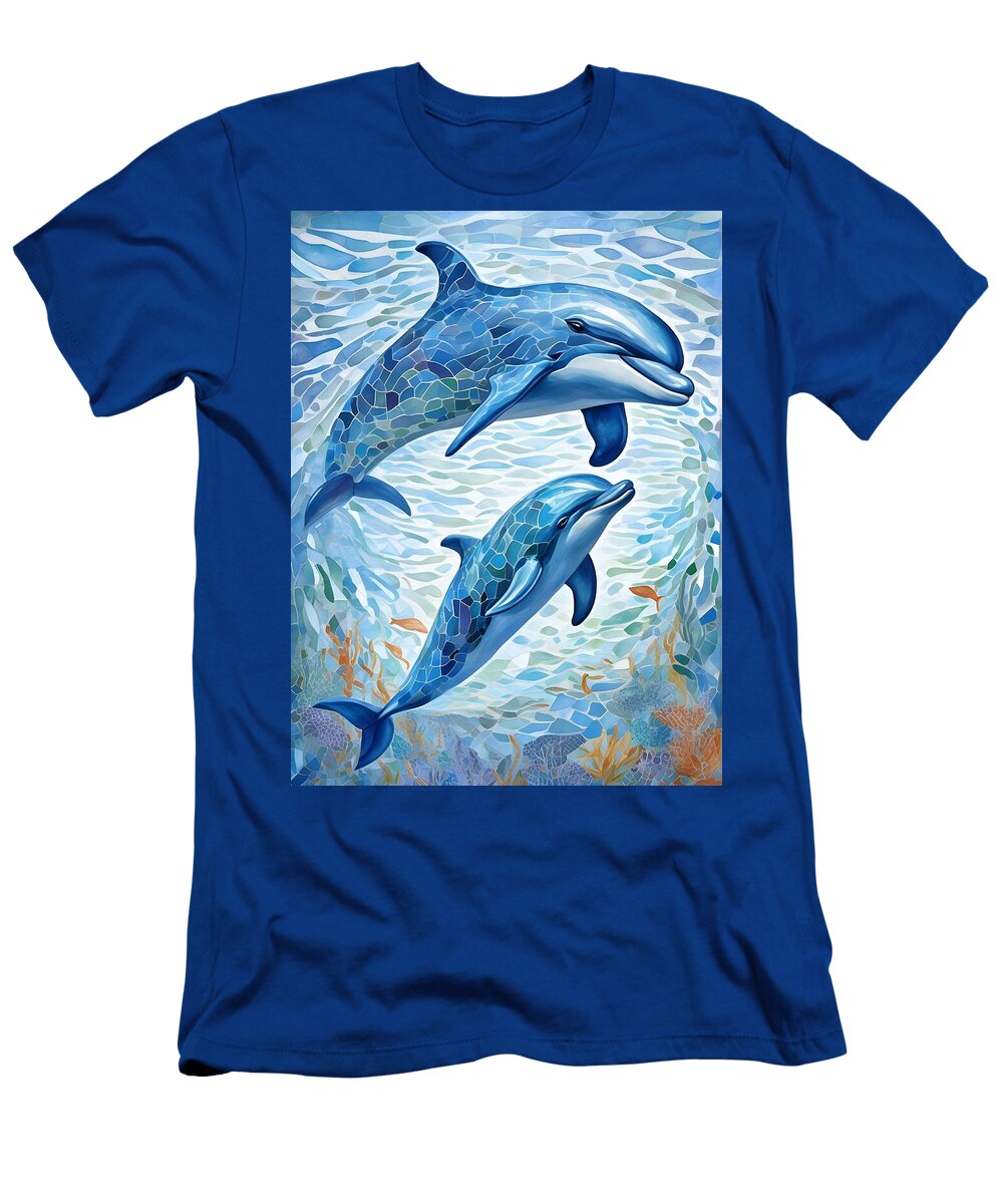 No 07 Ocean Dance Set a Mosaic of Dolphins in Crystal Blue Dolphin Mounir Khalfouf T-Shirt