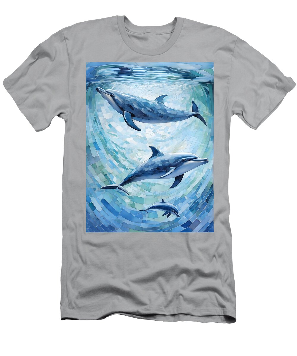 No 08 Ocean Dance Set a Mosaic of Dolphins in Crystal Blue Dolphin Mounir Khalfouf T-Shirt