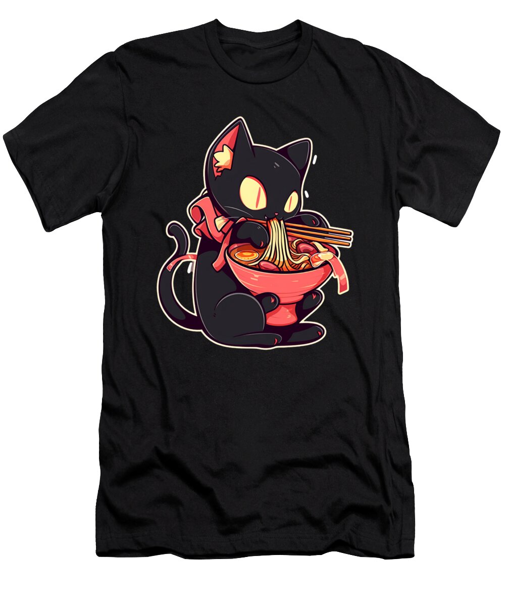 Noodle Munching Kitty Cat Eating Noodles Chibi Charms Shop T-Shirt