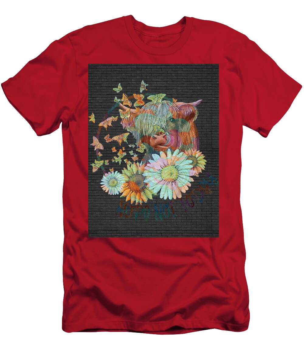 Nope Today Heifer Highland Cow Sunflower Daisies Circle Grover Mcclure T-Shirt