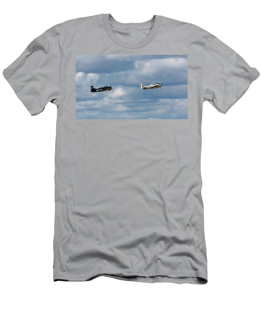 North American T 28 Trojan a Single Engine Trainer Flying in a a Bruce Beck T-Shirt
