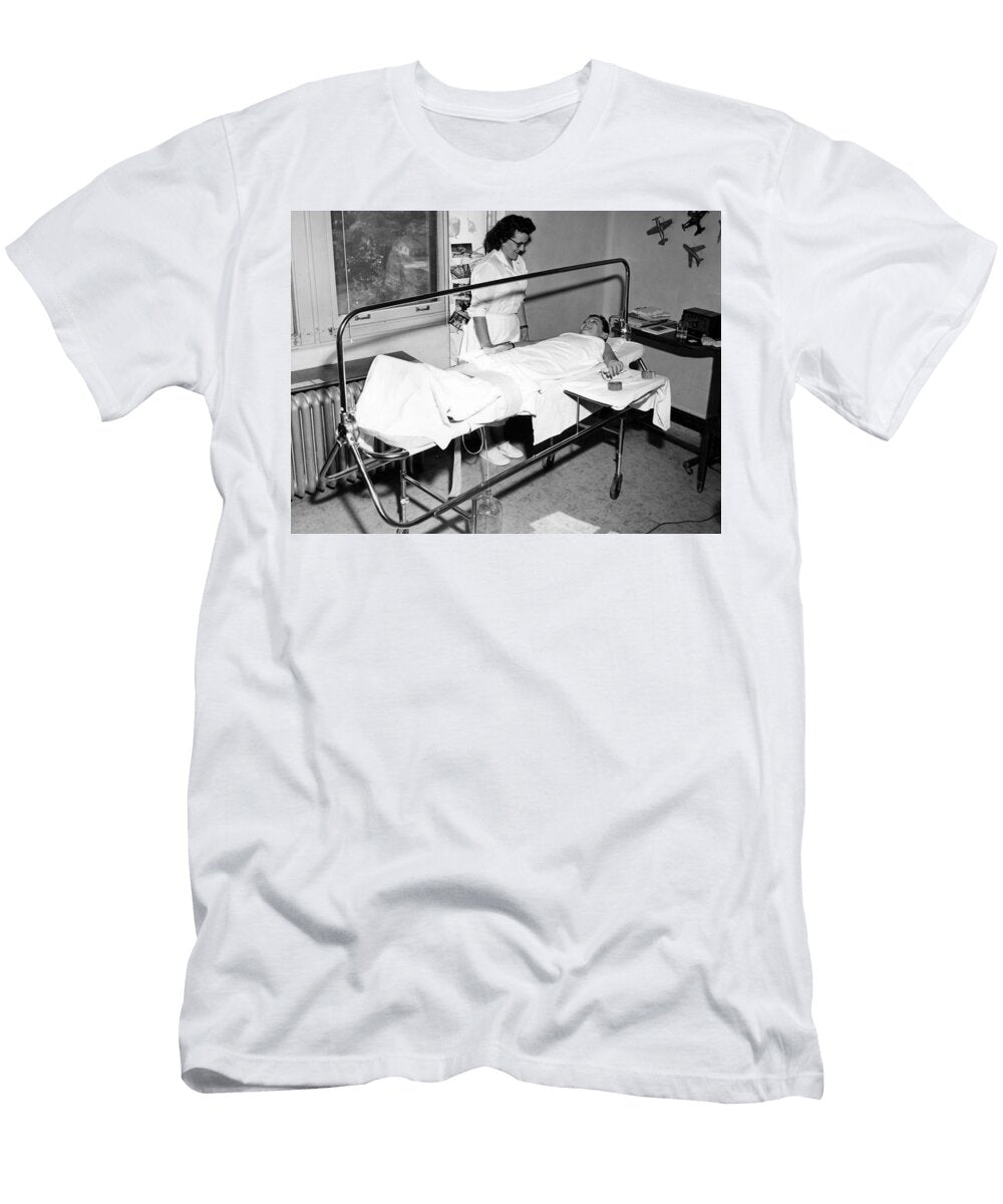 Nurse Boy in Hospital Bed Circa 1960 Black White Mark Goebel T-Shirt