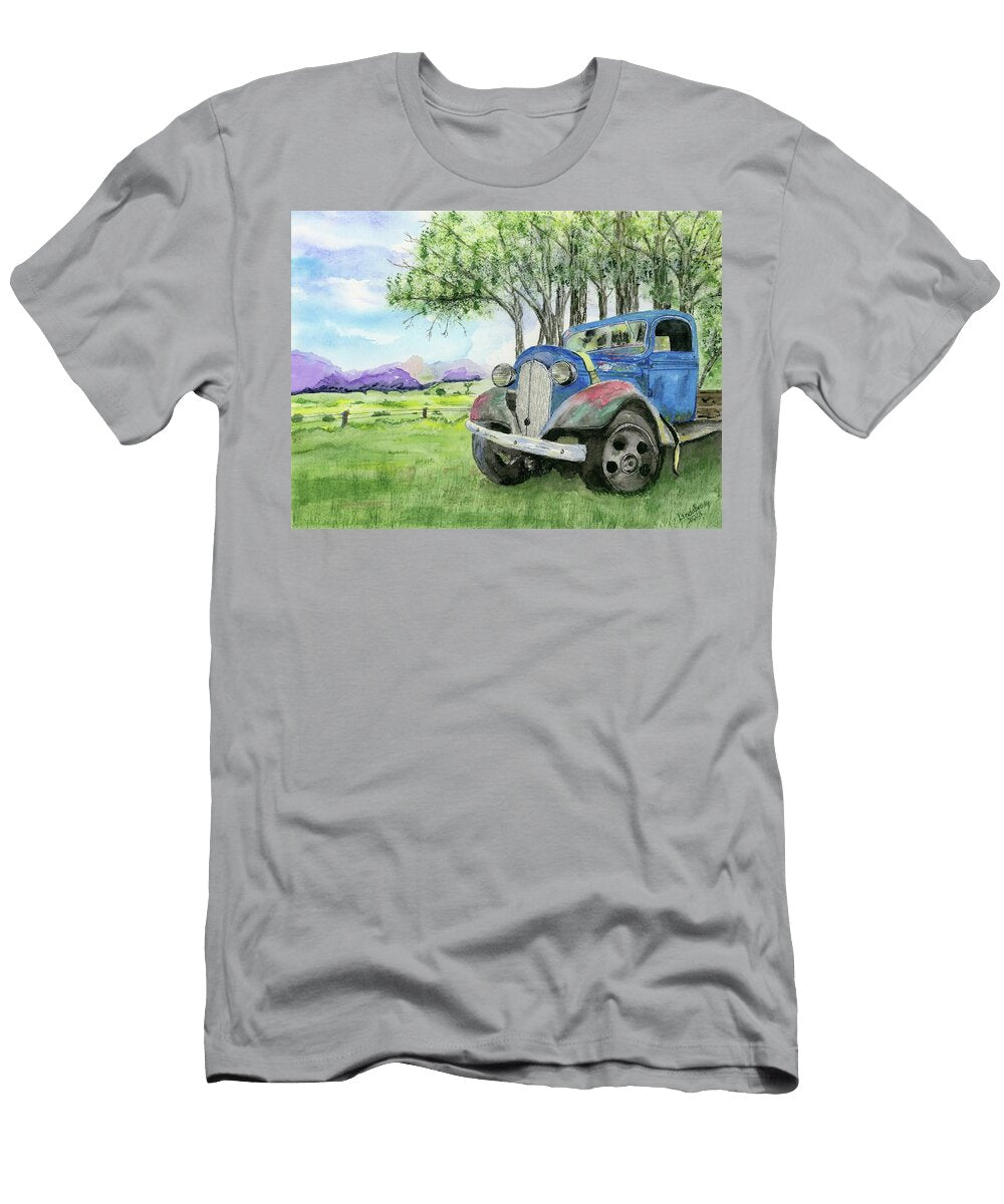 Old Blue Truck in the Field Linda Brody T-Shirt