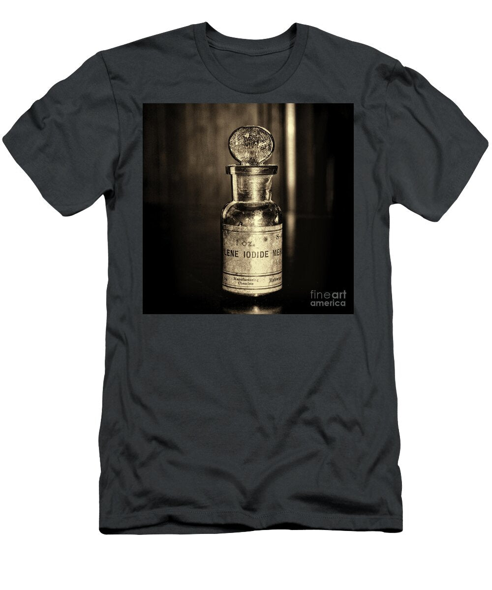 Old Fashion Methylene Iodide Bottle Lab Work Square Sepia Paul Ward T-Shirt