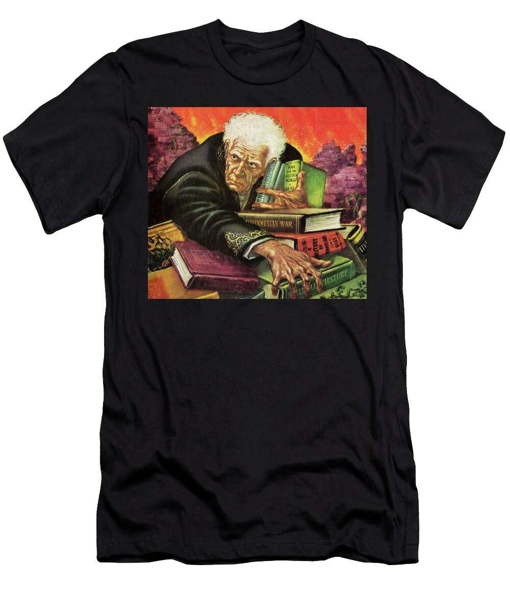Old Man Clutching Books Csa Images T-Shirt