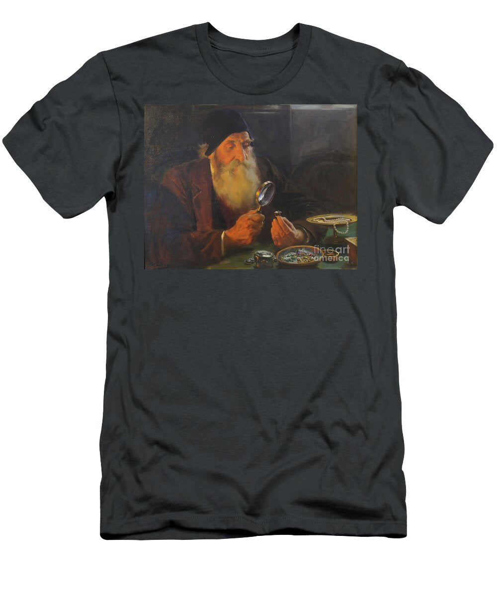 Old Man Jeweler Antique Dealer Examining Jewelry Ar2 Historic Illustrations T-Shirt