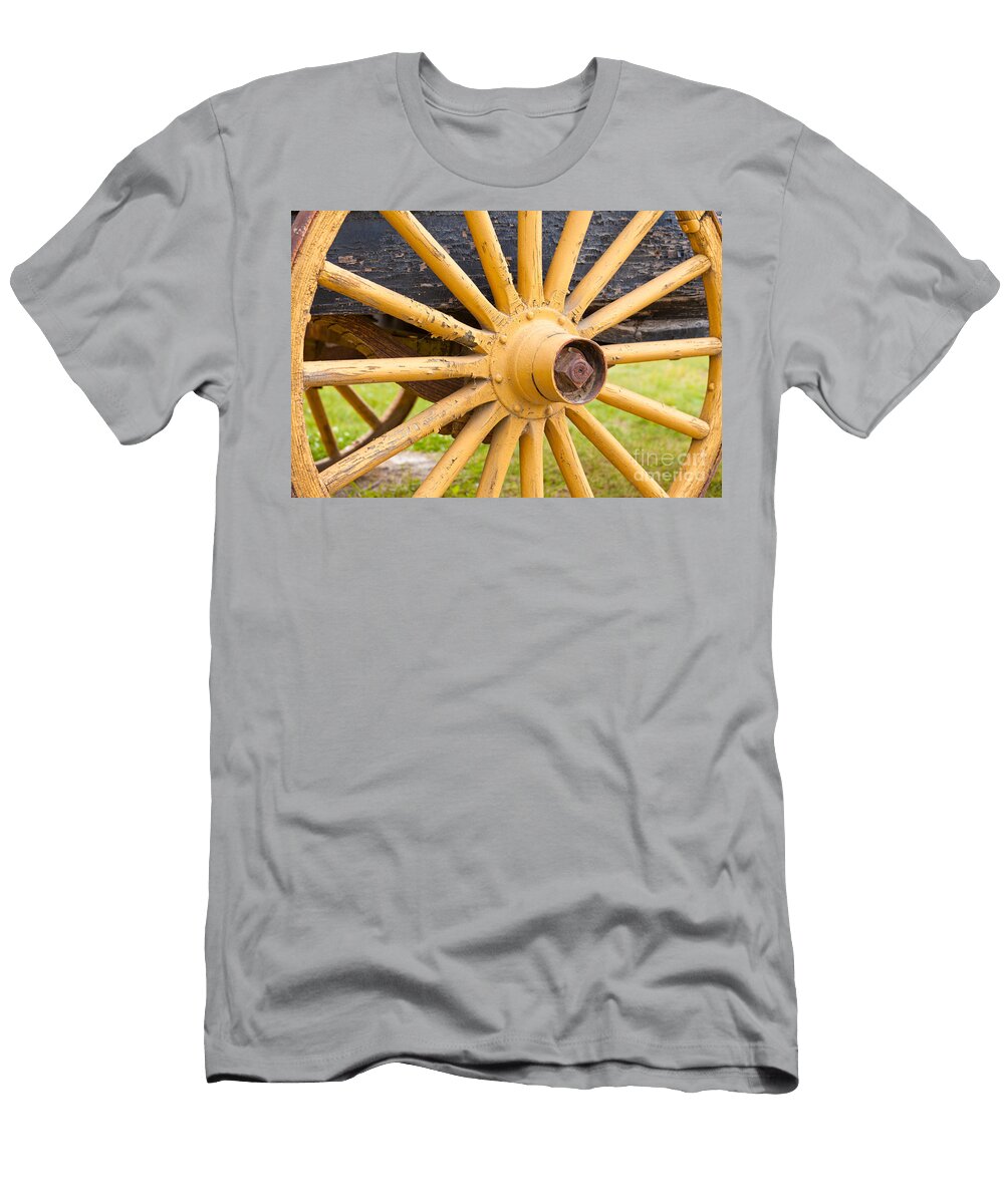 Old Painted Yellow Wagon Wheel on Historic Cart Stephan Pietzko T-Shirt