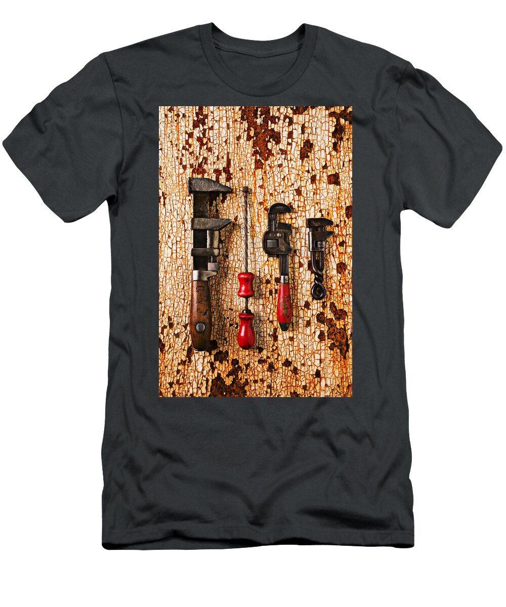 Old Tools on Rusty Counter Garry Gay T-Shirt