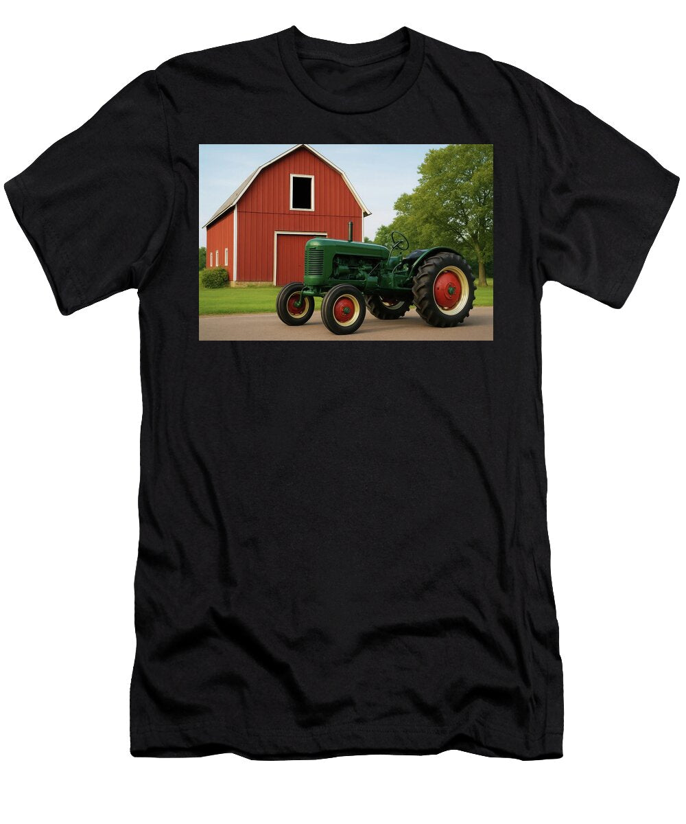Oliver Row Crop Tractor and Red Barn on a Summer Evening Cathy Anderson T-Shirt