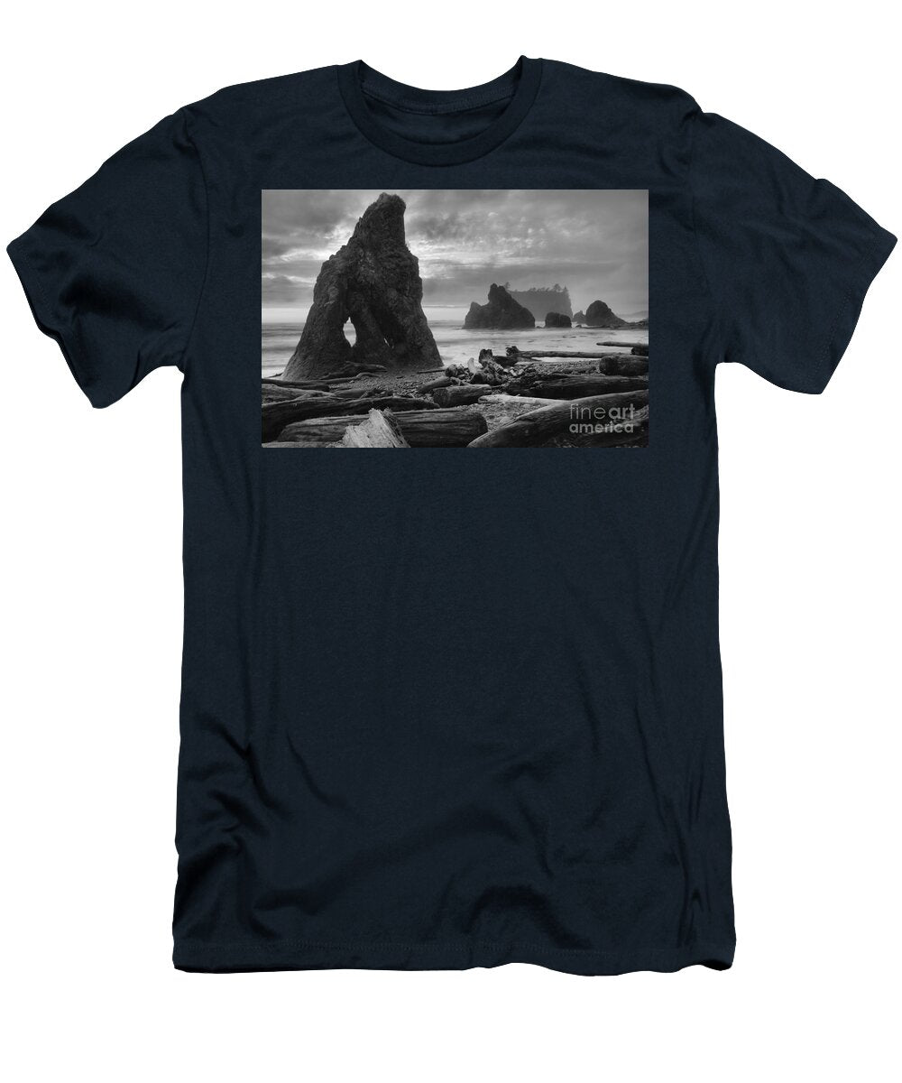 Orange Skies Over Ruby Beach Black and White Adam Jewell T-Shirt