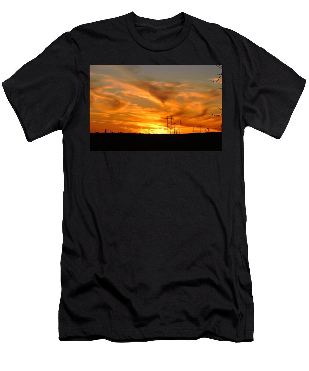 Orange Sunset Over Power Lines Mario G Rivera T-Shirt