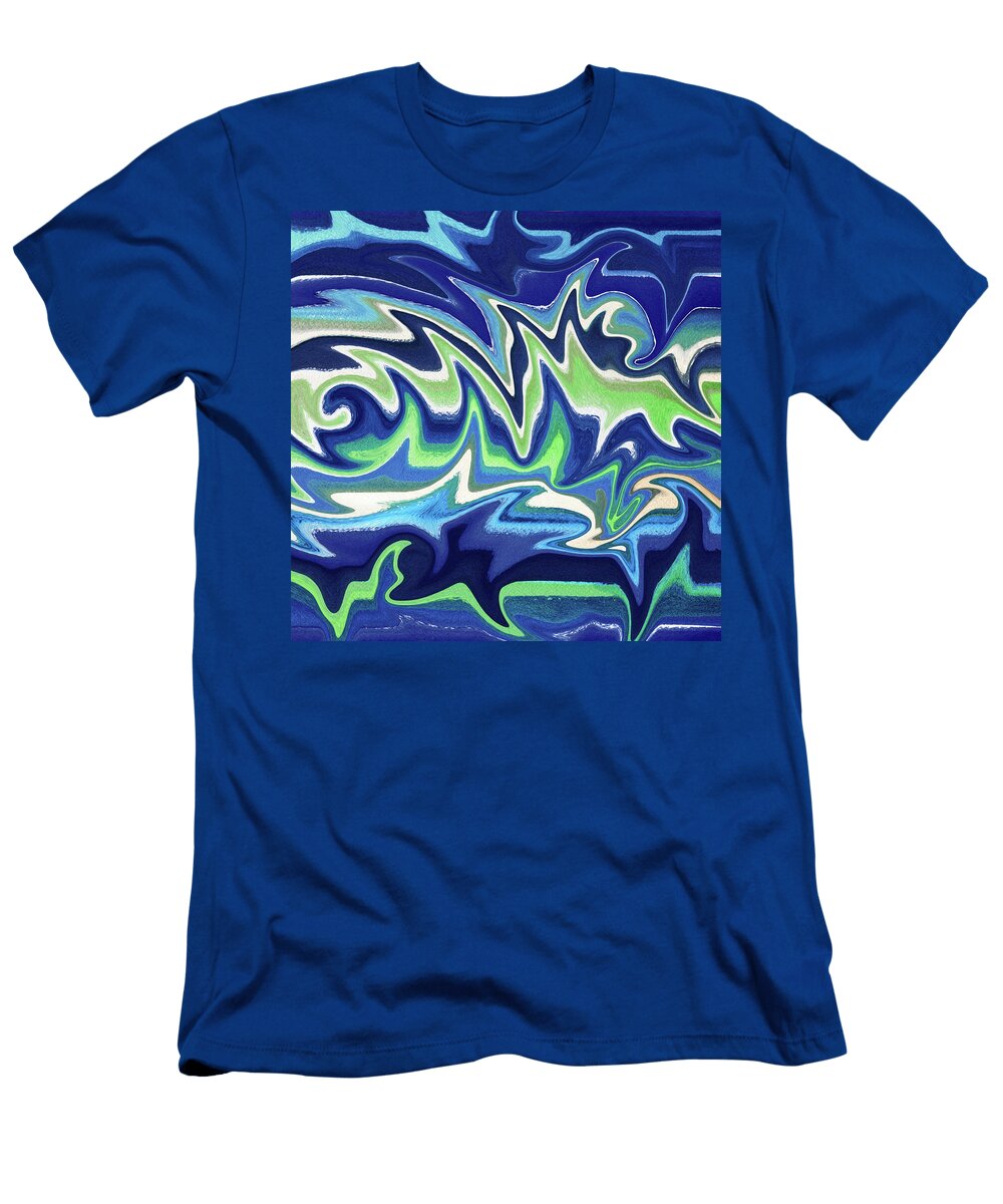 Organic Abstract Swirls and Curves Decorative Indigo Blue Green Art I Irina Sztukowski T-Shirt