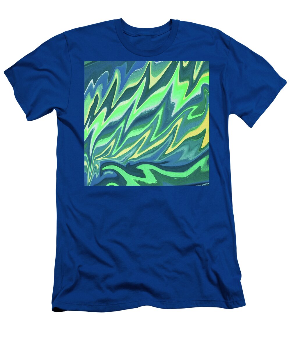 Organic Abstract Waves and Curves Decorative Blue Green Art Iv Irina Sztukowski T-Shirt