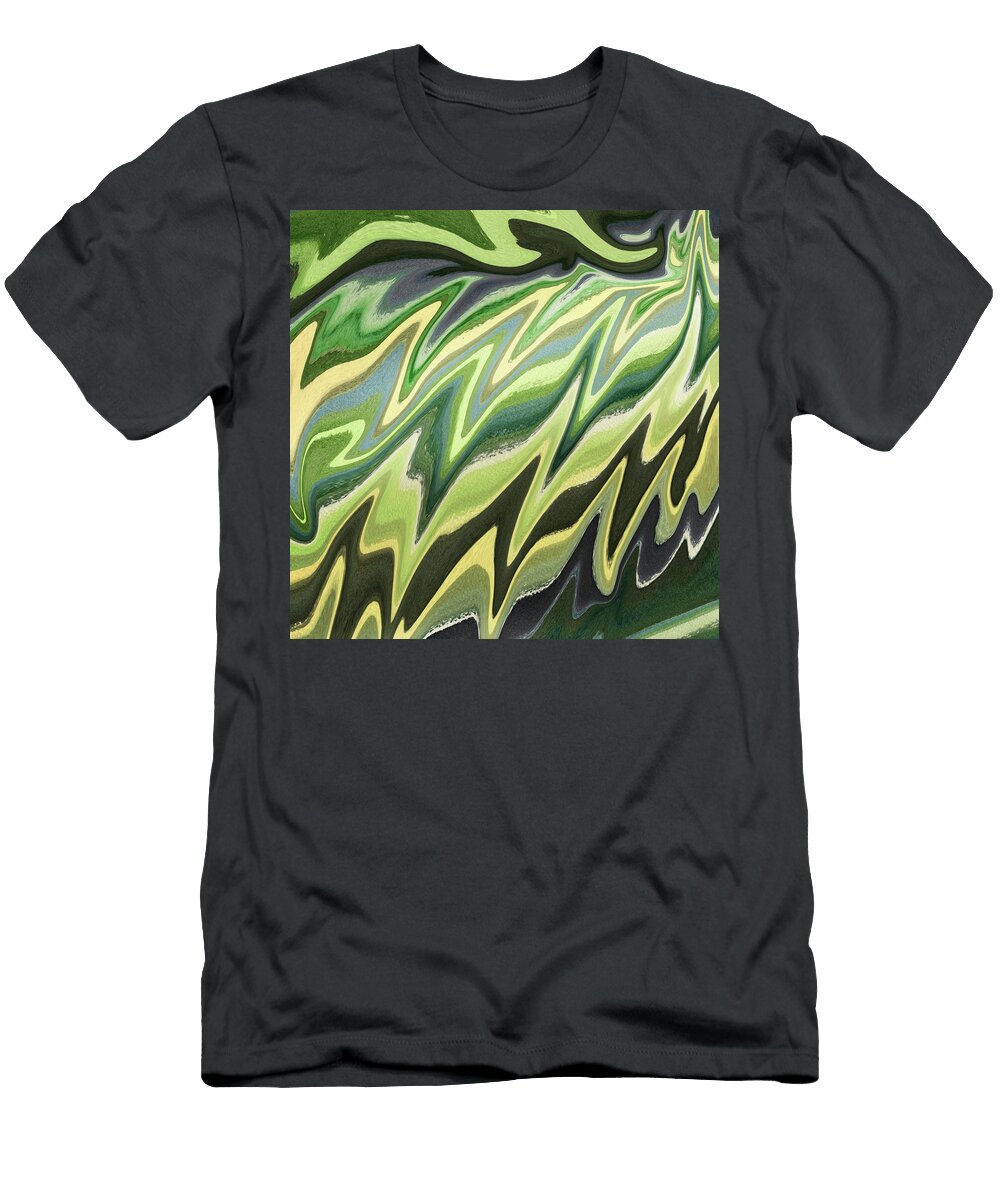 Organic Abstract Waves and Curves Decorative Green Yellow Art V Irina Sztukowski T-Shirt
