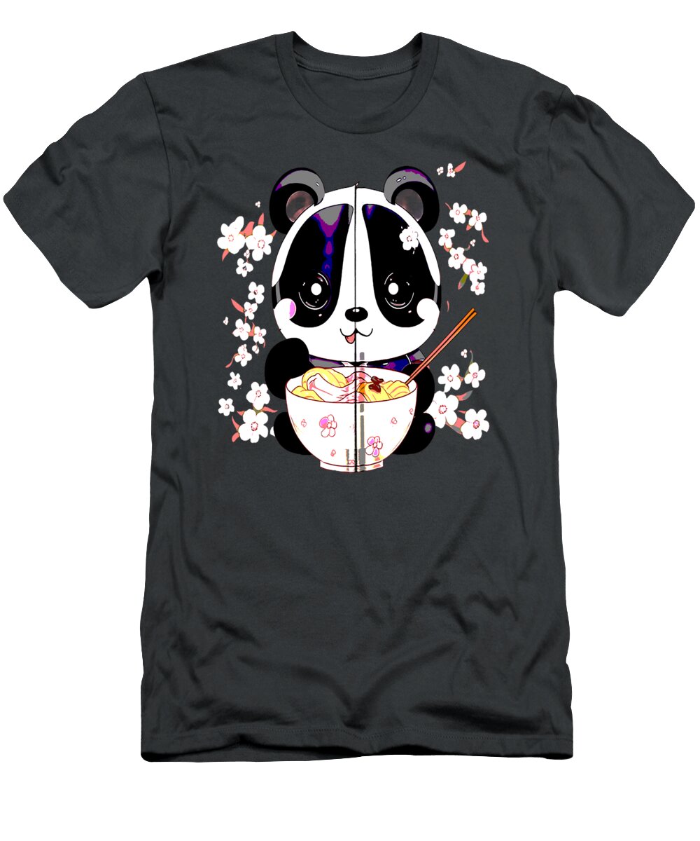 Otaku Kawaii Anime Panda Eat Ramen Noodles Cherry Blossom Jennif Tacko T-Shirt