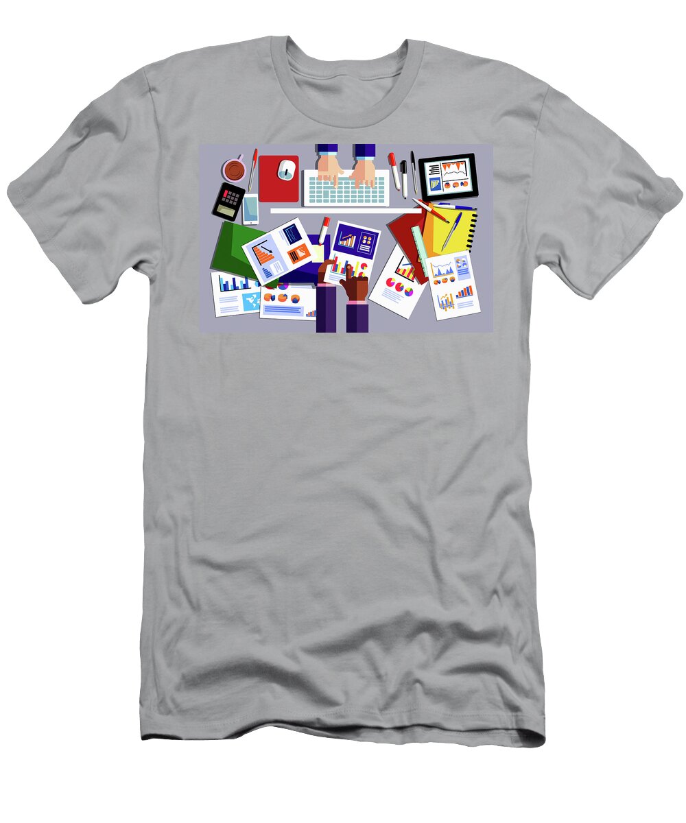 Overhead View of Colleagues Discussing Ikon Images T-Shirt