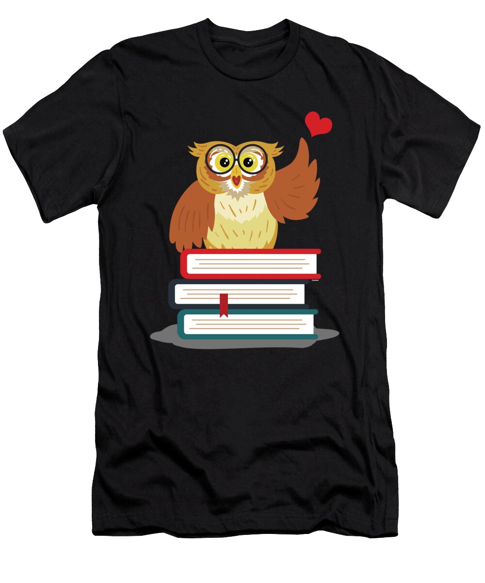 Owl and Pile of Books Literature Bookworm Novels Library Lovers Gift Thomas Larch T-Shirt
