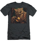 Owl Clutching Golden Orb Intense Gaze Dark Forest Background Emerson Rronin T-Shirt