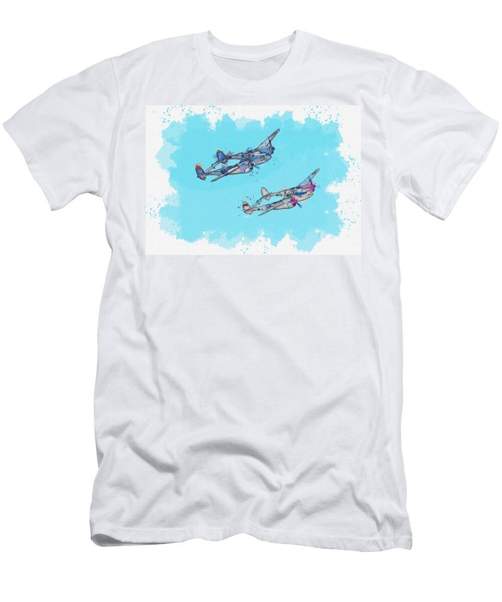 P 38s in Formation the Lockheed P 38 Lightning Is a World War Ii Era American Piston Engined Fighte Ahmet Asar T-Shirt