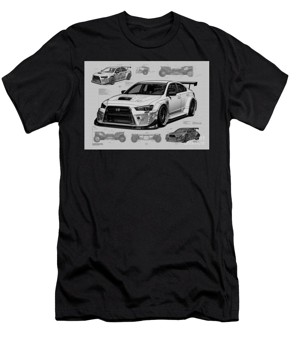Package Sti Wrx Challenge Monochrome Auto Car Minimal Impreza Vehicle Geometric Type Nbr Ra R Pencil Sketch Subaru Clint Mclaughlin T-Shirt